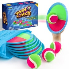 Kids Toys Toss and Catch Ball Set with Outdoor Games for 6 Paddles 3 Balls