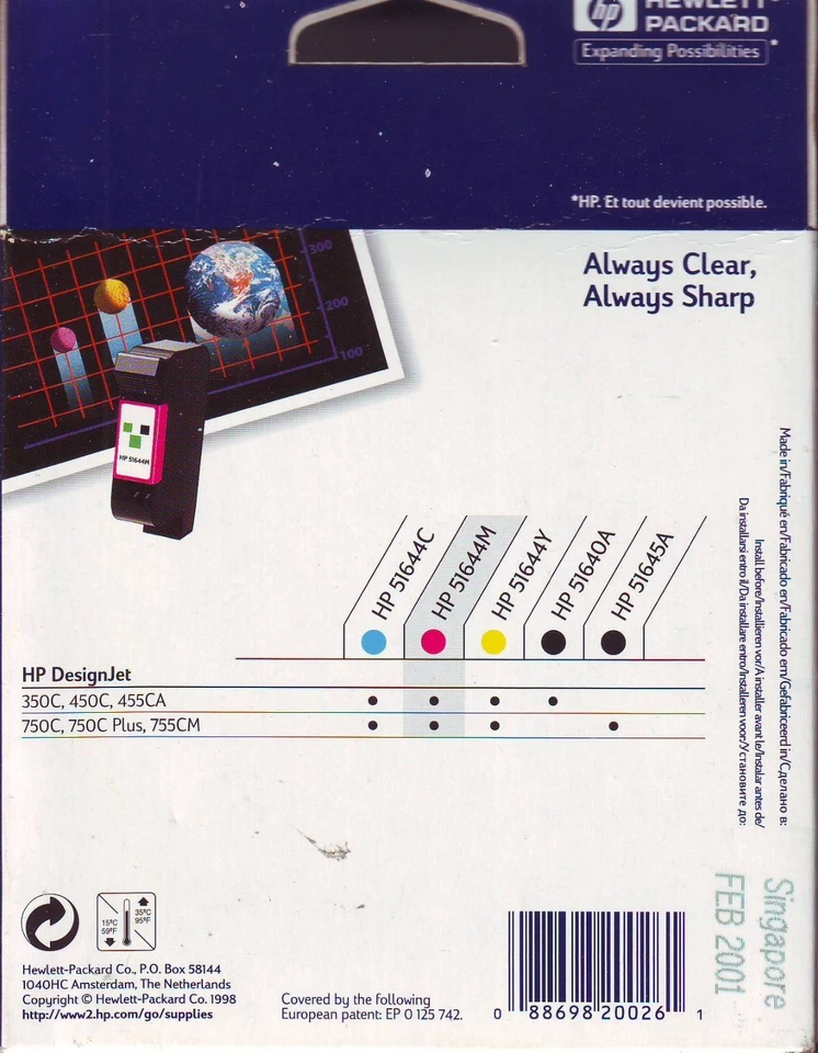 HP 51644M Tintenpatrone Magenta DesignJet 350C 450C 455CA 750C 750C Plus 755CM - Bild 2 von 2