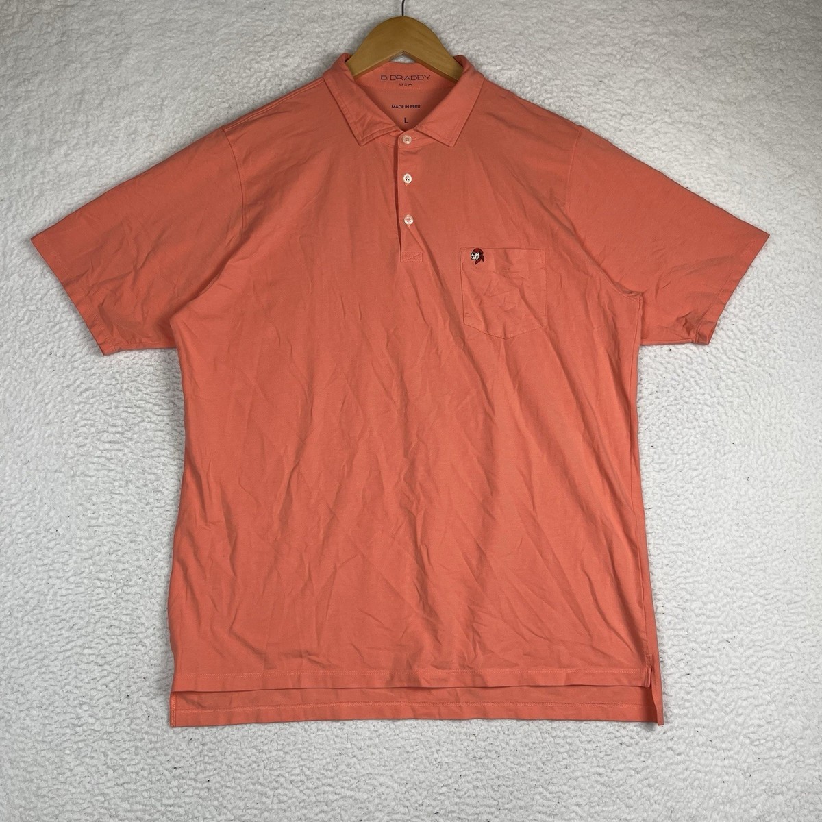 B Draddy Golf Polo Shirt Gasparilla Inn Golf Club Mens Large Orange Pocket