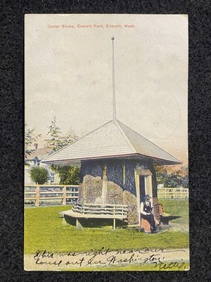 Everett Washington WA 1908 Stump Log House Snohomish Co. Antique Photo Postcard