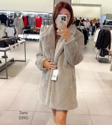 Zara Faux Fur Coat Grey Beige Light Greige Size M 6318/246 New - Picture 1 of 7