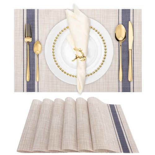 Placemats, Set of 6 Heat Resistant Stain Resistant Non-Slip Woven Vinyl Insul...