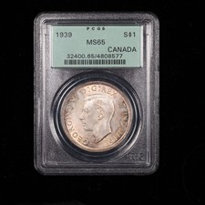 1939 $1 PCGS MS65 OGH Canada Silver Dollar Parliament Commemorative GEM Toning