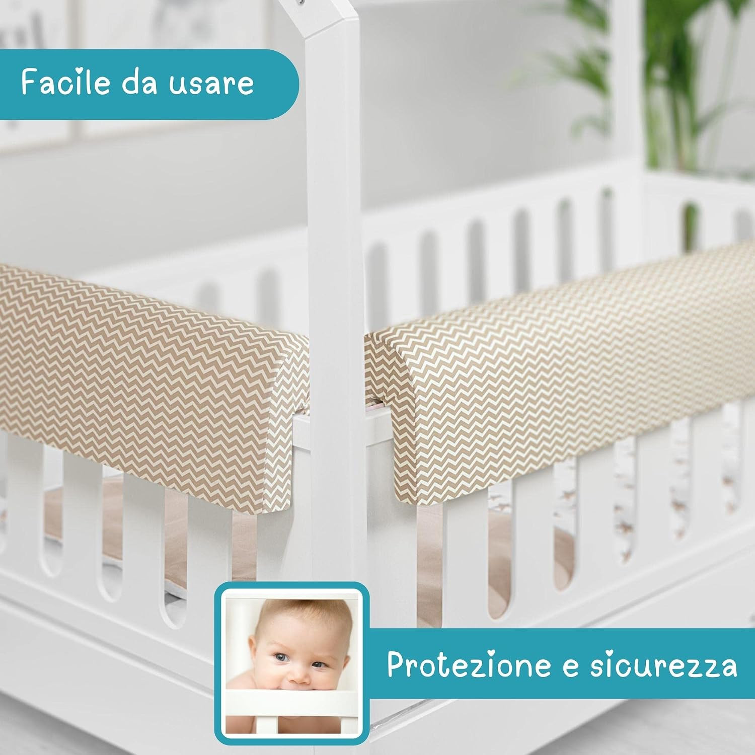 Paracolpi Lettino Neonato (70 Cm, Zigzag Beige) foto 3