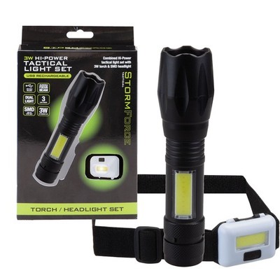 Taschenlampe Set 3W Focus Beam Stirnlampe USB wiederaufladbar, 3 Stunden Ladezeit