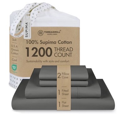 Threadmill Luxury 1200 Thread Count Supima Cotton Sheets, King Size, 4 Pc Dar...