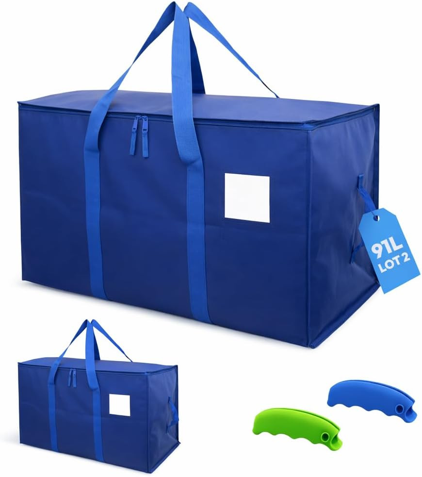 Sac de rangement ultra résistant 91L lot de 2 avec poignées renforcées pour charge lourde