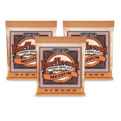 Ernie Ball 2144 Earthwood Phosphor Bronze Medium Acoustic Guitar Strings 3Pack