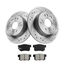 Rear Drilled Slotted Rotors + Ceramic Brake Pads for 2006 - 2014 Honda Ridgeline