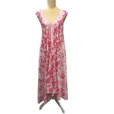 Oscar De La Renta 100% Cotton Sleeveless V-Neck Pink Floral Lounge Dress Size L