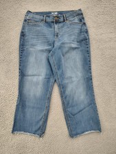 Terra  Sky Jeans Womens 16W Light Wash High Rise Straight Cropped Raw Hem Denim