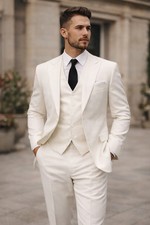 OWN THE STYLE Men  s White 3 Piece Suit Single-Vented Jacket Wedding Formal