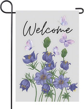 Spring Summer Garden Flag 12x18 Inch Double Sided Welcome Butterfly Purple Flowe