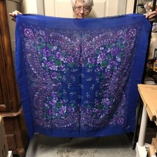 Valentino Scarf Blue with Purple Floral Print Square 44 Inch