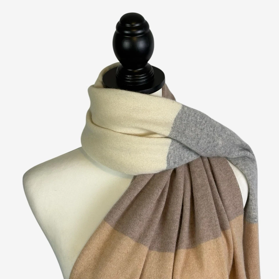 Envoltura de cachemir Garnet Hill OS talla única rayas neutras 86" L x 27" W Foto 4 de 4