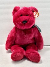 VTG Ty Beanie Buddies 14 LIMITED Teddy Bear Plush Cranberry Red Green Bow 1998