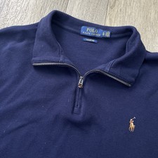 Polo Ralph Lauren Estate Rib 1/4 Zip Pullover Flesh Pony Navy Mens XL