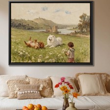 Watercolor Dog Canvas Print Pet Landscape Artwork Rustic Decor Vintage Dog Art