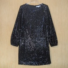 Preston & York Black Sequin Shift Dress Party Cocktail Festive Chic Women's 16
