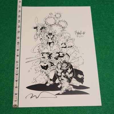 Tim Townsend X-Men X-Factor Signed Art Print 2000 Marvel Comics 17x11 B&W Ink