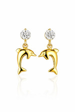 14k Yellow Gold CZ Dolphin Stud Earring