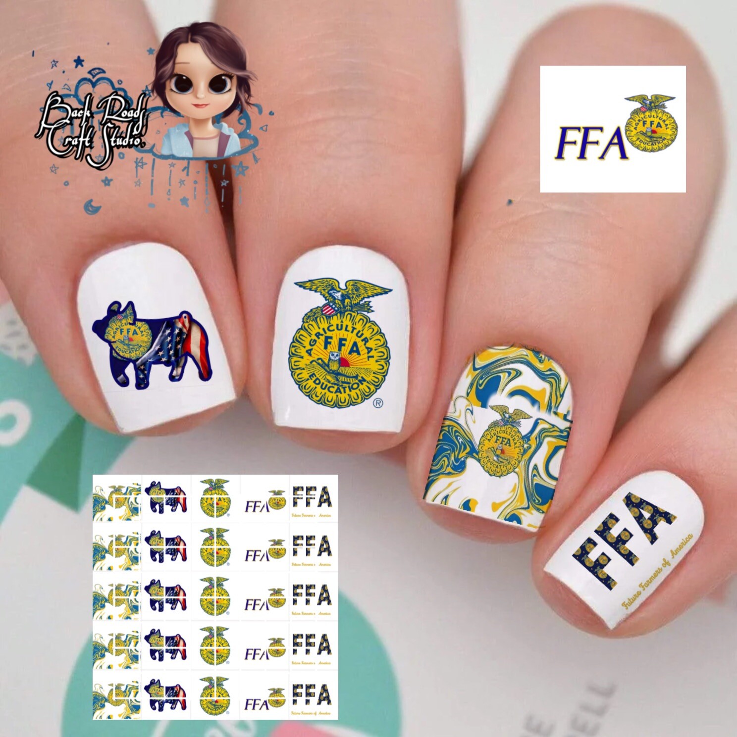 FFA Future Farmers Of America Bridge Waterslide Nail Art Decals Set of 50