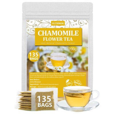 Chamomile Flower Tea 135 Chamomile Tea Bags 100% Natural Caffeine Free & Non-GMO