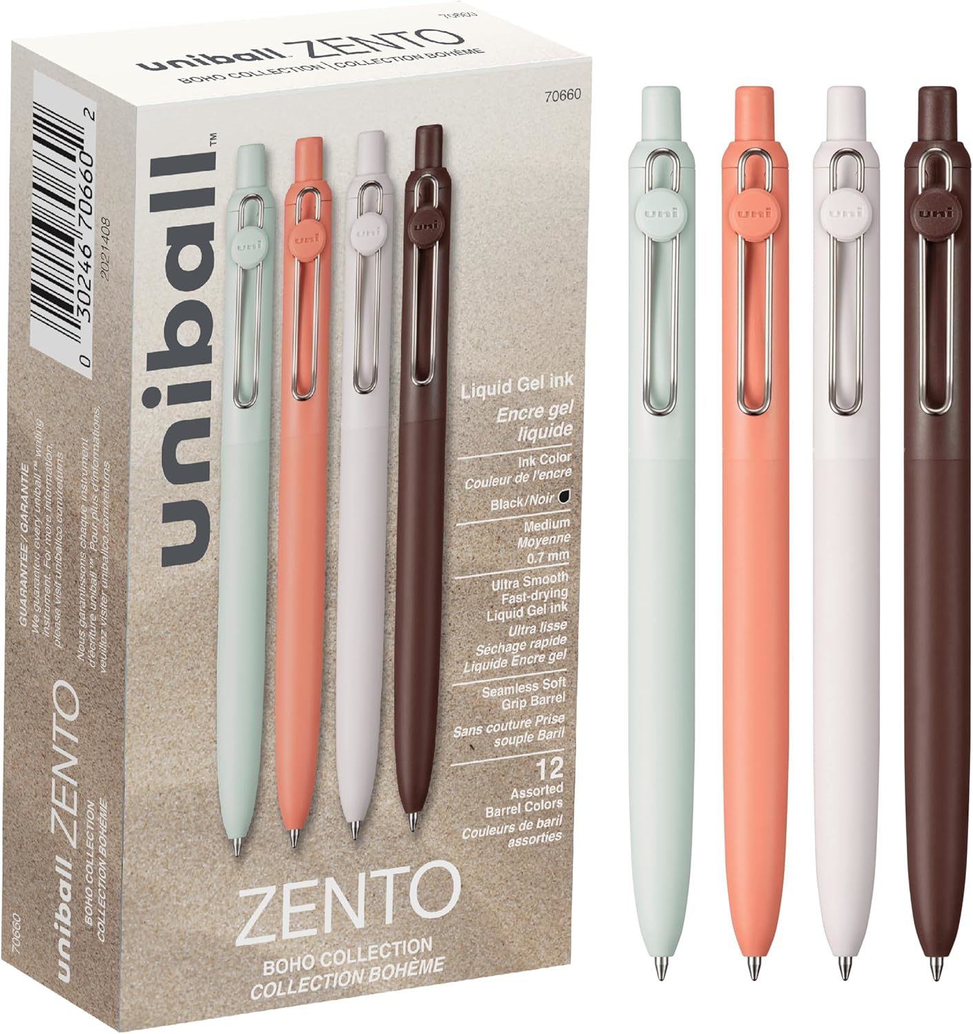 uni-ball Zento Gel Ink Rollerball Pens, 12 Black Medium Point Smooth Writing