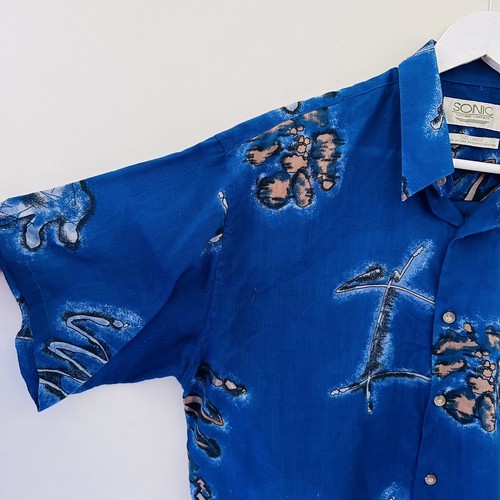 Vintage SONIC Mens Shirt Size L Short Sleeve Collared Button-Up - Loud Shirt -Au - Picture 3 of 10