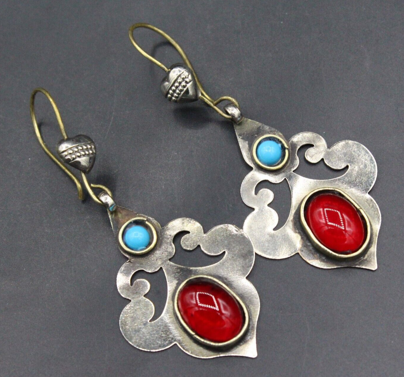 Pendientes tradicionales afganos, pendientes étnicos tribales de piedra de cornalina de vidrio,