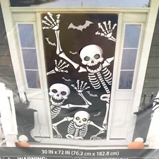 Way to Celebrate Halloween Party Door Wall Cover Scary Silly Skeletons 30x72 Nip