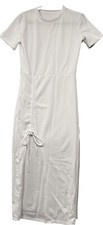 New Fashion Women Drawstring Short Sleeves O Neck Bodycon Solid Club Dress Lg
