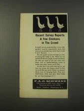 1956 F.A.O. Schwarz Toys Ad - Recent survey reports a few chickens in the crowd