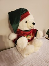 Christmas White Teddy Bear Burgundy Green Velvet Top 2002 16 inch Plush Dan Dee