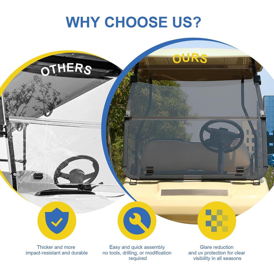 For Club Car DS 2000Up New Brown Golf Cart Windshield Folding