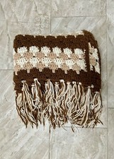 Vintage Afghan Throw Blanket Brown Tan Crochet 61  W X 46"L Handmade