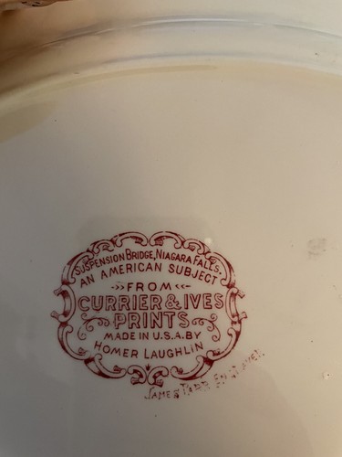 Homer Laughlin CURRIER & IVES Suspension Bridge Niagara Falls Platter James Parr - Picture 2 of 11