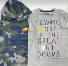 Boys Size S 7/8 Eddie Bauer Fleece Camo Pullover Hoodie  Graphic T-Shirt Set