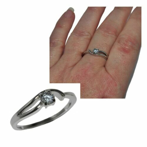 925 Anello Argento Bianco Zirconia Cubica Rotonda Taglio - Foto 11