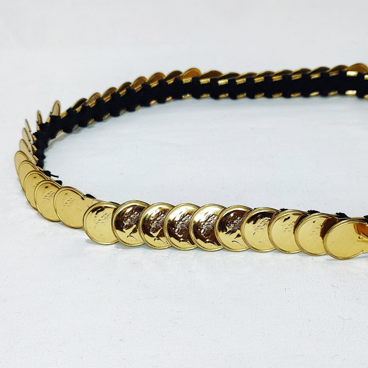 Vintage Gold Tone Medallion Stretch Belt Greek Roman Head 