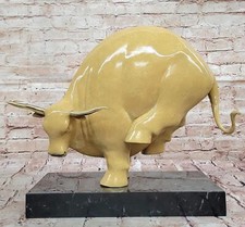 Estatua de Toro Abstracto de Bronce - Figura de Buey Botero Firmada Decoración de Escritorio Moderno