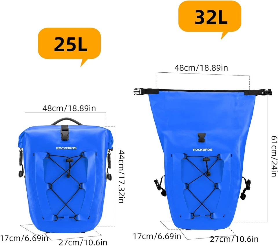 Водонепроницаемые велосипедные корзины ROCKBROS 32 л задняя стойка сумка прочные только 1 шт. - Изображение 2 из 4