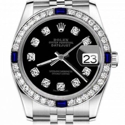Rolex Datejust 36 mm Black Diamond Dial Sapphire & Diamond Bezel Steel Jubilee