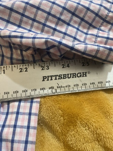 Ralph Lauren Chaps Mens Button Up Short Sleeve Shirt Pink Blue Plaid Large - Picture 8 of 10