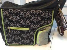 JJ Cole System 180 Diaper Bag, Black Damask, Grips, Changing Pad, NWT, NEW