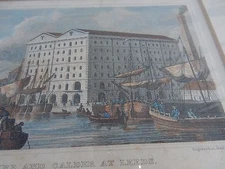 CANAL BOATS  LEEDS  1829  ERA COLOURED ENGRAVING FRAMED  READY TO HANG