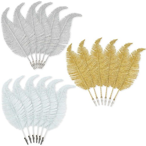 6X Christmas Tree Decoration Clip On Feather Glitter Baubles Flower Ornaments UK - Picture 12 of 16