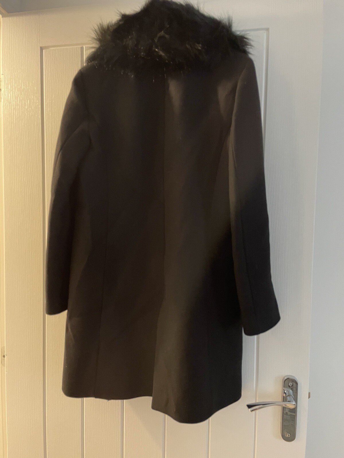 Zara Wool Blend Manteco Black Over Coat Size Medium Detachable Faux Fur