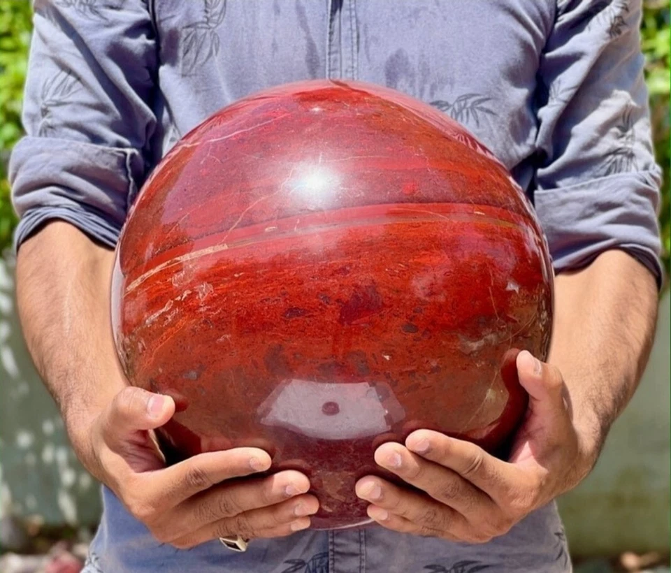 Sphère de jaspe rouge personnalisée grande boule de cristal chakra pierre de ... - Photo 4/4
