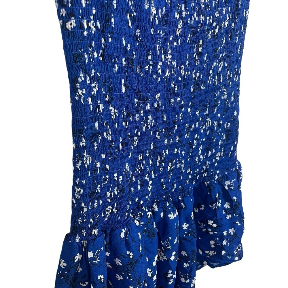 Zara Smocked Floral Bodycon Off the Shoulder Mini Dress in Blue/White Size S thumbnail 4